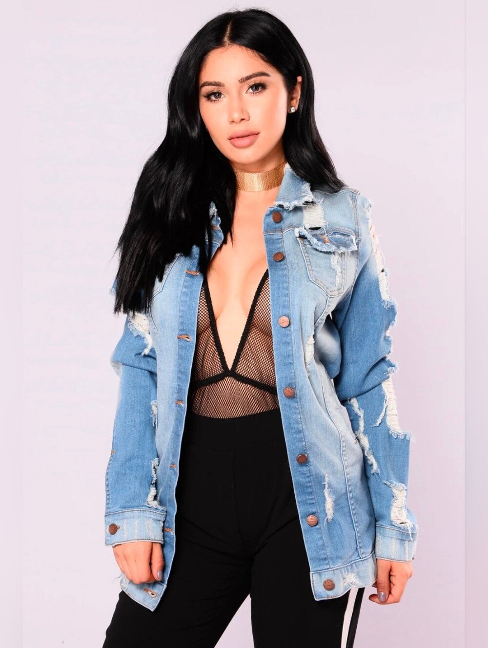 Women's FlMedium Distressed Denim Jacket- New